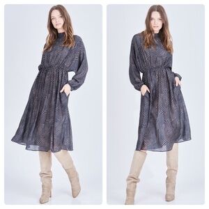 Caballero Blake Maxi Dress Long Sleeve Mock Neck Midi Pullover In Black Size M